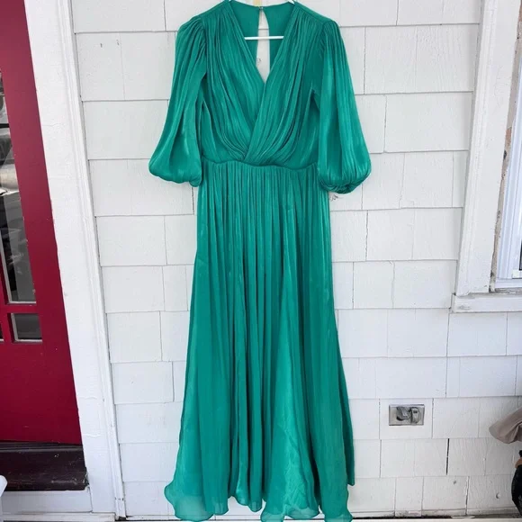 Costarellos Brennie Iridescent Georgette Gown Green NO BELT size FR38 US6